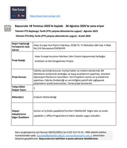 HAİER Proje Temelli Staj Programı Hk. (Ağustos-Aralık 2025)